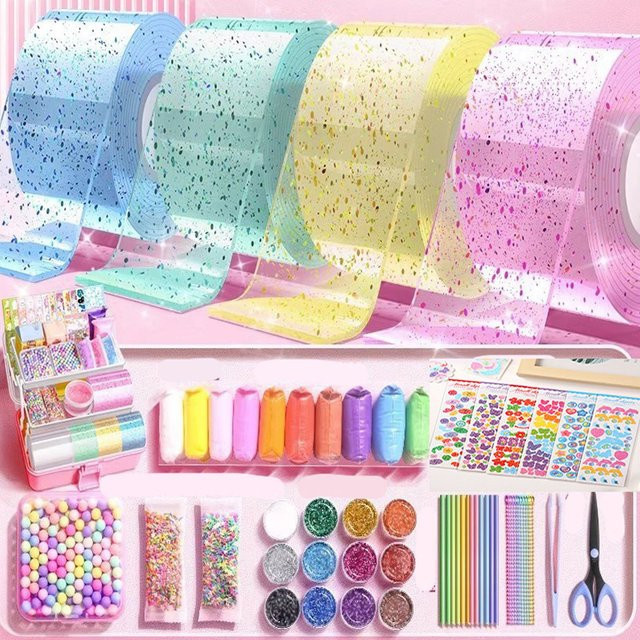 Wiederverwendbares Nano-Klebeband in Mehrfarbig für DIY Bastelarbeiten, doppelseitiges und hochklebendes Bubble Tape zum Blasen und Basteln - Bild 1