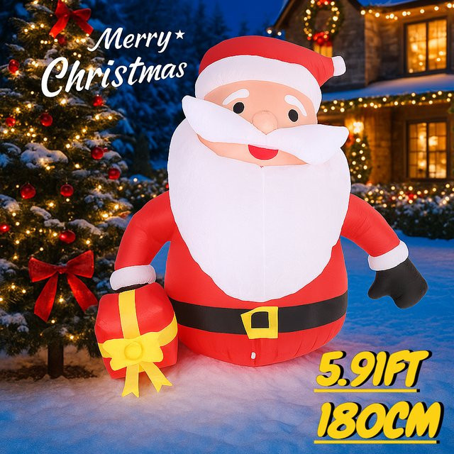 TONGHUANIU Aufblasbarer Weihnachtsmann in einer Geschenkbox mit LED-Beleuchtung, rote Weihnachtsdekoration für Garten und Party, Höhe: 180 cm - Bild 1