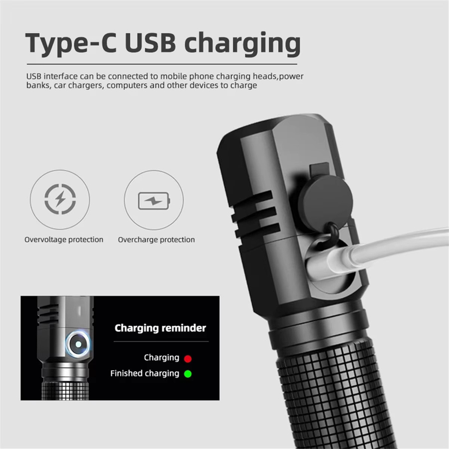 BOFOP Mini-LED-Taschenlampe XHP50 in Schwarz mit USB-Ladefunktion und 1200 mAh Akku - Bild 5