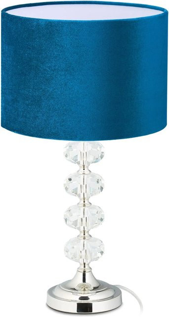 Relaxdays Tischlampe aus Eisen und Glas mit Samtstoff in Blau und Silber, E14-Fassung, Höhe: 47 cm, Breite: 26 cm, Tiefe: 26 cm - Bild 1