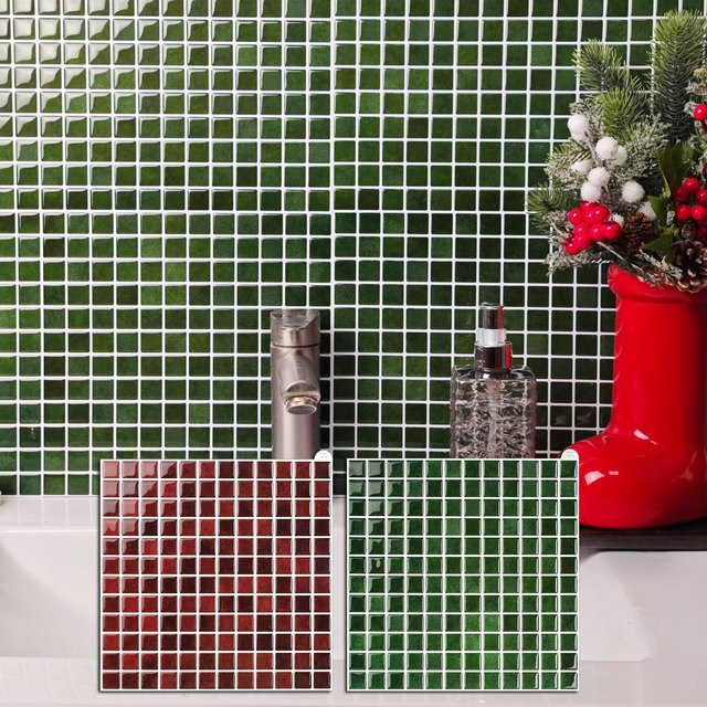 3 Stück selbstklebende Wandaufkleber im Weihnachtsstil von Vividtiles, quadratische Mosaikfliesen-Vinyl-Tapete, wasserdicht und abnehmbar - Bild 1