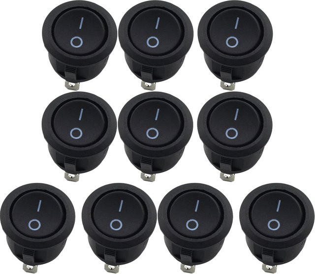 10 Stück AOKIN SPST Snap-in Rundschalter ON-OFF 2 Pin Rocker Switch Schwarz AC 250V 6A 125V 10A für Haushaltsgeräte Ersatz - Bild 1
