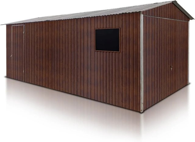 Liderstal Einzelgarage Premium aus Blech mit Satteldach und Schwingtor in Holzoptik Braun B: 500 cm, T: 300 cm - Bild 1
