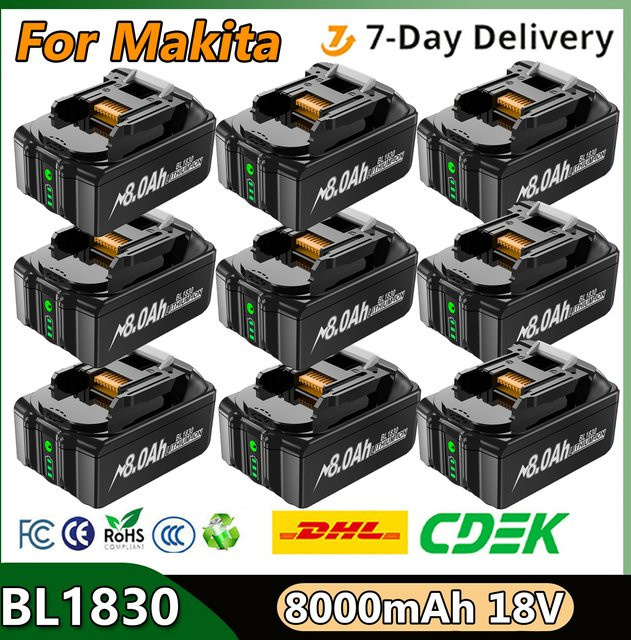 Turpow Ersatzakku für Makita 18 V, Li-Ion Akku mit 8000 mAh, Farbe: Schwarz, kompatibel mit BL1830, BL1840, BL1850, BL1860 und BL1890 - Bild 1