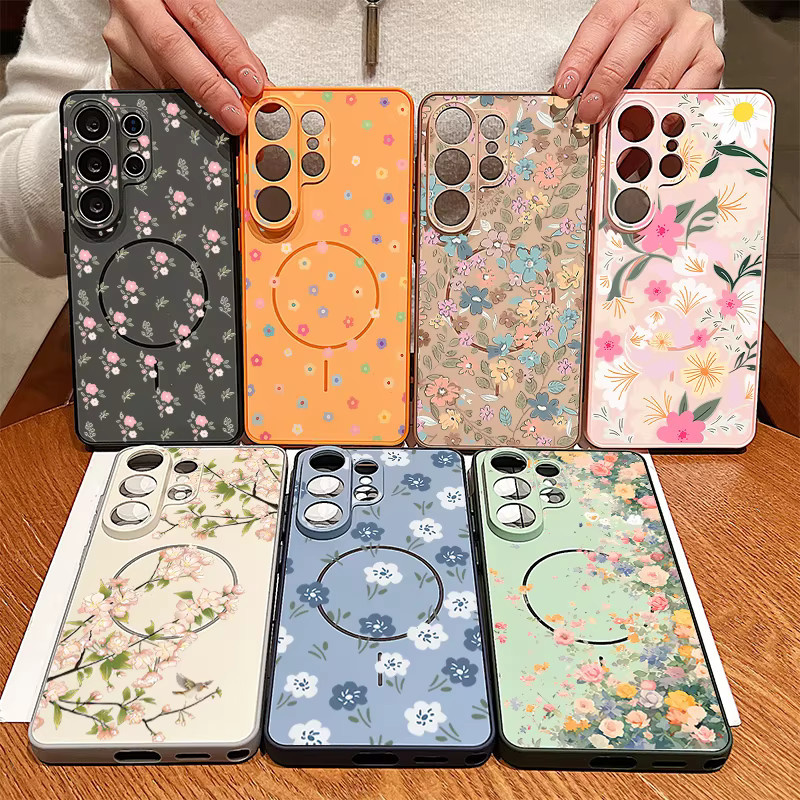 Magnetische Handyhülle mit Kleinblumenmuster für Samsung Galaxy S26 S25 Ultra Edge S24 S23 FE A17 A56 A37 A16 A55 A15 A36 A55 Cover in Grün - Bild 4