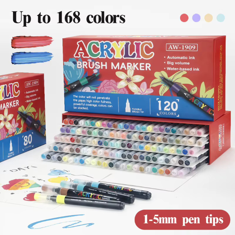 Acryl-Farbmarker von kissbuty mit weicher Pinselspitze in Multicolor für DIY-Handwerk auf Holz, Stein, Leinwand, Glas und Stoff - Bild 2