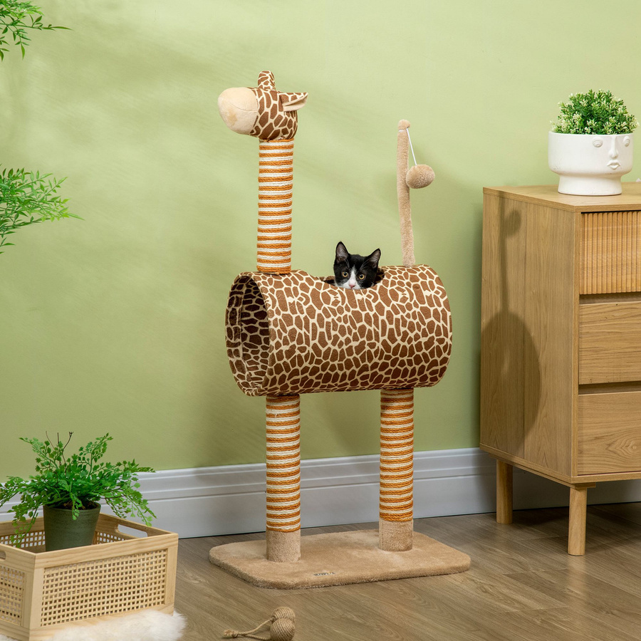 PawHut Kratzbaum im Giraffendesign mit Höhle und Spielball, beige Katzenturm für Katzen bis 5 kg, Höhe: 101 cm - Bild 2