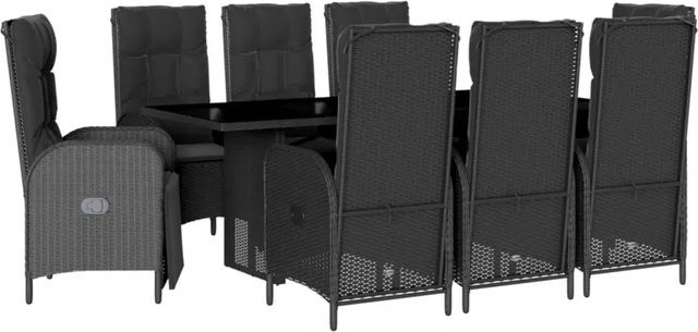 vidaXL 9-teilige Garten-Essgruppe aus Poly Rattan in Schwarz mit Kissen und Hartglas-Tischplatte - Bild 1