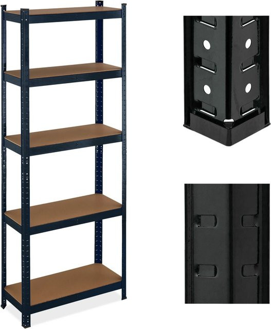 Relaxdays Schwerlastregal mit 5 verstellbaren Ebenen aus Stahl und MDF in Schwarz, H x B x T: 180 x 70 x 30 cm - Bild 1