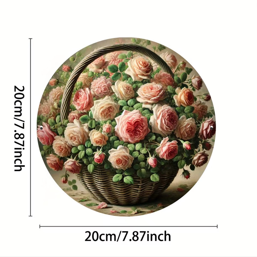 Rundes Metallschild von Potdemiel mit rosa Rosen-Muster, Wanddeko aus Eisen mit floralem Design, Durchmesser: 19,81 cm - Bild 2