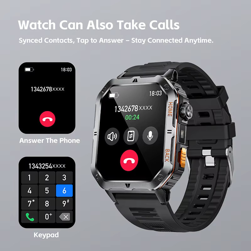 BOALZETD Smartwatch mit 2,01 Zoll Display, GPS, LED Taschenlampe und 3ATM Wasserdichtigkeit in Schwarz - Bild 3