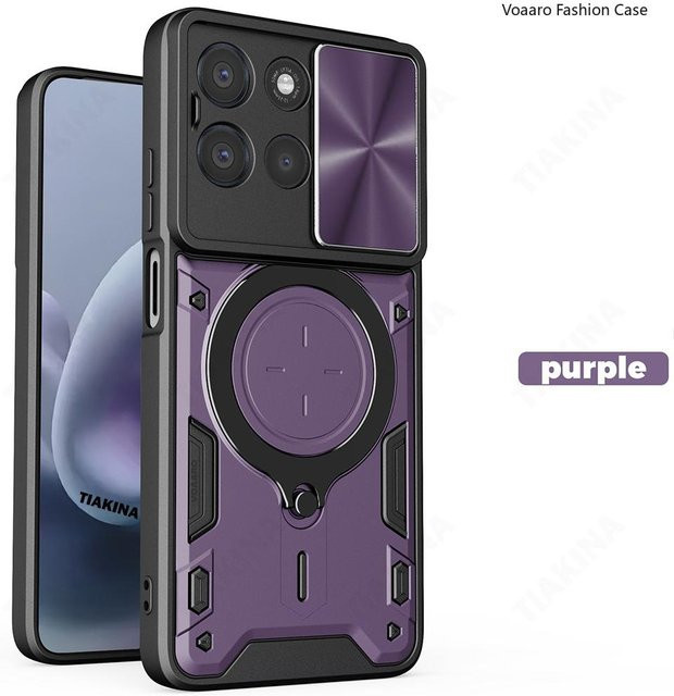 Motorola Moto G67 Power 5G Schutzhülle mit drehbarer Schiebe-Linsen-Abdeckung und magnetischem Ringständer in Violett - Bild 1