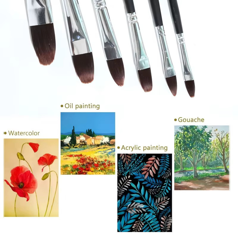 6-teiliges Aquarell-Gouache-Malpinsel-Set mit langem Holzgriff und Nylonborsten für Graffiti und DIY-Kunstmalerei - Bild 4