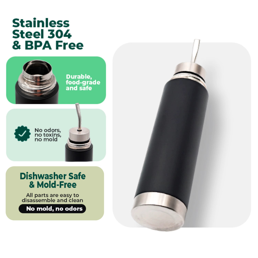 XMSJ 3-in-1 Yerba Mate Thermosbecher aus Edelstahl mit integriertem Bombilla-Strohhalm, isolierte Reiseflasche und Vakuum-Thermoskanne, 500 ml oder 750 ml, erhältlich in Blau oder Schwarz - Bild 2