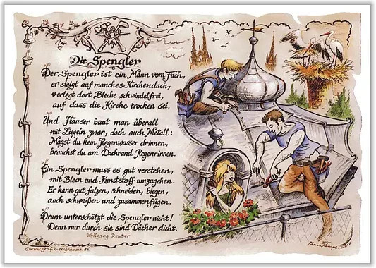 Zunftbild Spengler Tantum Graphic auf Antikpapier als Vintage Poster, Mehrfarbig, Breite: 21,0 cm
