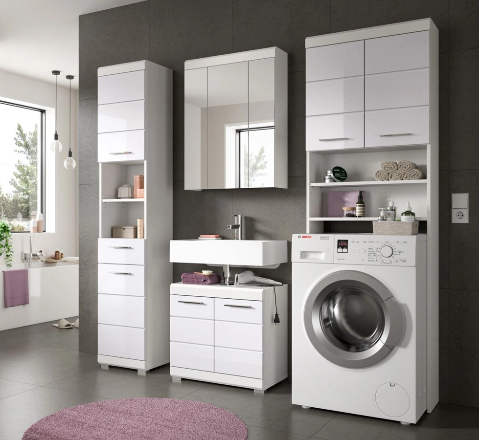 Waschmaschinenschrank Shawn von Inn.Furn in Weiß Hochglanz, B/T/H: 63 x 24 x 191 cm - Bild 4