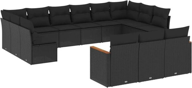 vidaXL 13-teilige Garten-Sofagarnitur aus schwarzem Poly-Rattan mit Kissen und Stauraum - Bild 1