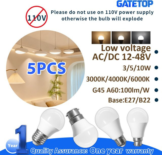 5 Stück Illa LED-Leuchtmittel G45 A60 für Außenbeleuchtung, E27 B22, 12V-48V DC AC, Tageslicht Weiß - Bild 1