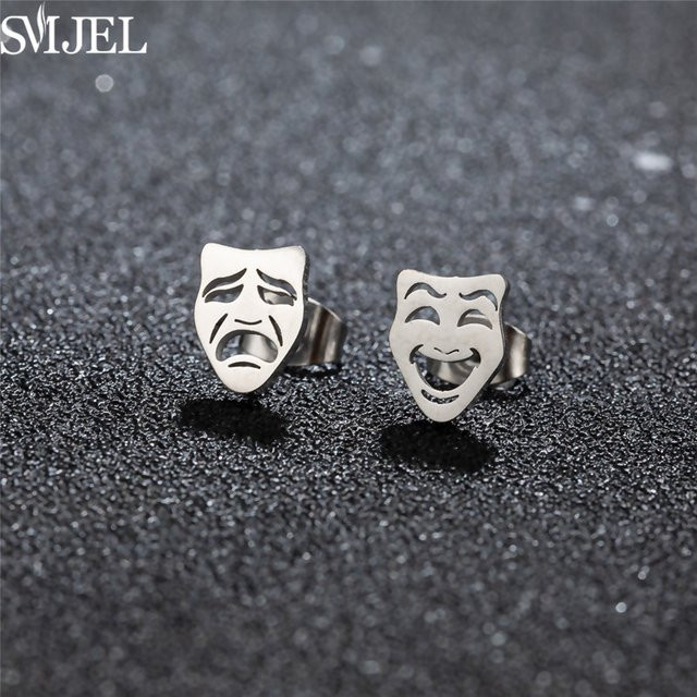 SMJEL Ohrstecker Masken, Edelstahl, Silber, Unisex, minimalistisch - Bild 1