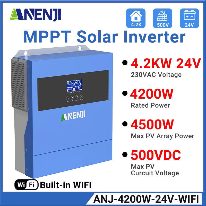 ANENJI Hybrid-Solarwechselrichter On-Grid Off-Grid 6,2KW mit MPPT Laderegler, Reine Sinuswelle, Farbe: Blau - Bild 1