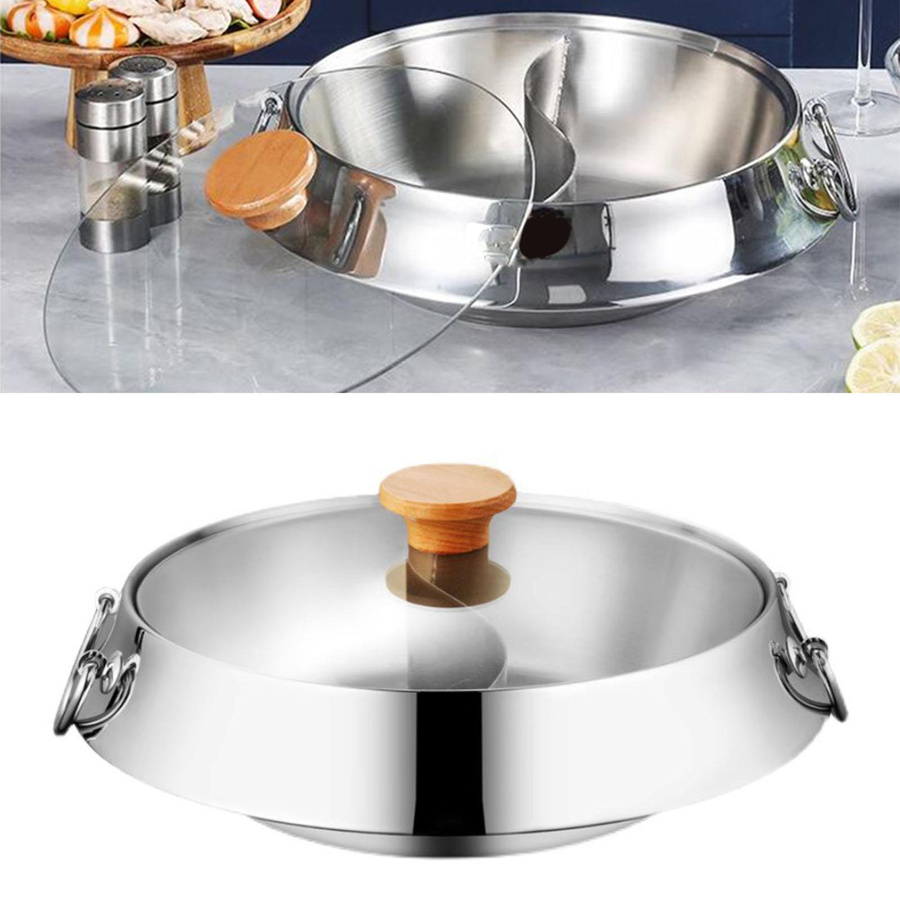 Aimo Doppelseitiger Hot Pot Shabu Shabu Topf aus Edelstahl 304, Silber, Durchmesser: 30 cm - Bild 3