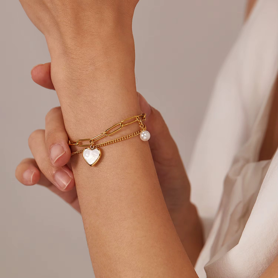 LENNIK Armband Edelstahl, Perle, Pfirsich Herz - Bild 2