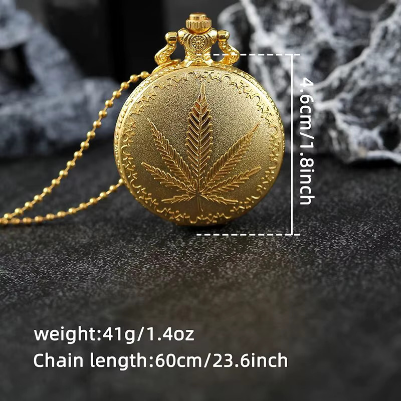 DIJANES Taschenuhr Halskette Anhänger, Ahornblatt, Quarz, Gold, Unisex - Bild 1