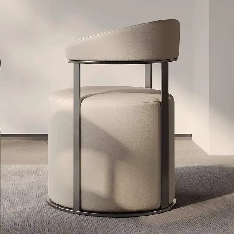 LIUSHADUOLA Nordischer Schminkhocker in Grau mit Rückenlehne im minimalistischen modernen Design - Bild 3