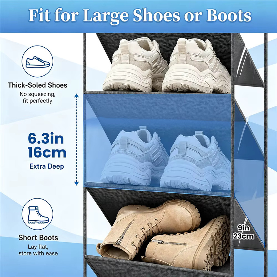 HGTUGO 10-stufiger Schuh-Organizer zum Aufhängen in Grau mit 4 Metallhaken für 20-30 Paar Schuhe, Sneaker oder Stiefel - Bild 5