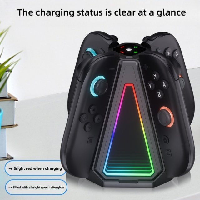 Benicabaly Ladestation für Nintendo Switch Joy-Con mit 9 Touch-LED-Lichteffekten, Schwarz, PG-S219 - Bild 1