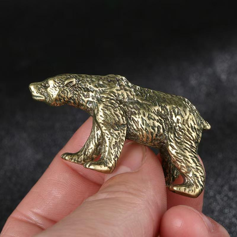 Yiran Furniture Eisbär Figur aus Messing und Massivkupfer in Gold als antike Miniaturtier-Dekoration für dein Teehaus oder den Schreibtisch - Bild 2