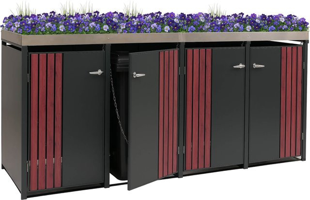 MCW Mülltonnenverkleidung O67 Mülltonnenbox mit Pflanzkasten aus Metall in Anthrazit Holzoptik Dunkel, B/T/H: 260 x 125 x 84 cm - Bild 1