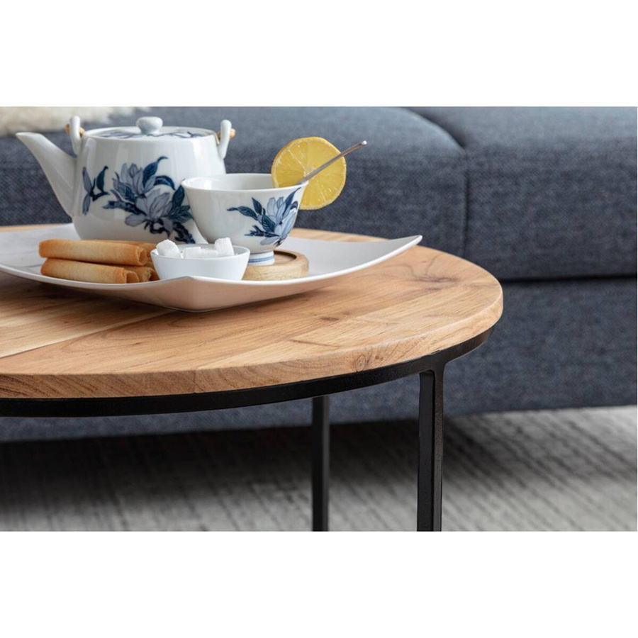 Wohnling Couchtisch aus Akazienholz und Edelstahl in Braun, rund, B/H/T: 60 x 43 x 60 cm - Bild 4