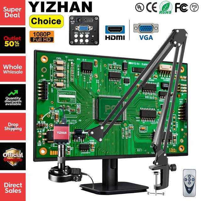 YIZHAN Digitalmikroskop HDMI 1080P mit 150X C-Mount Objektiv und Fernbedienung in Schwarz für PCB Löten und Edelsteinidentifizierung - Bild 1
