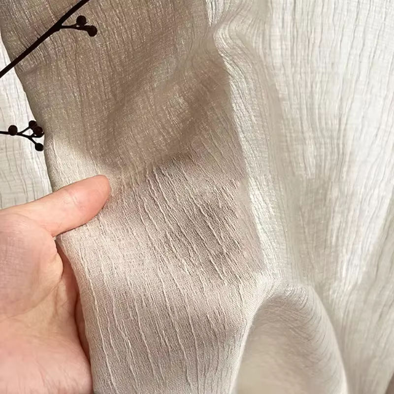 1Panel Leinen Gaze Vorhang aus Hanfmaterial in Beige, transparent - Bild 4