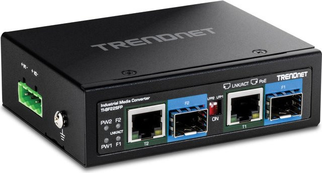 TRENDnet TI-BF22SFP Medienkonverter in Schwarz mit 2 x RJ-45 und 2 x SFP Anschlüssen für 1GbE Ethernet/LAN - Bild 1