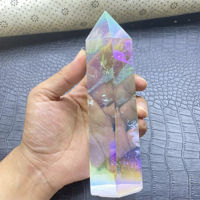 Angel Aura Quarzkristall Obelisk DHFS in Multicolour als Heilkristall-Punkt für Reiki-Gitter - Bild 1