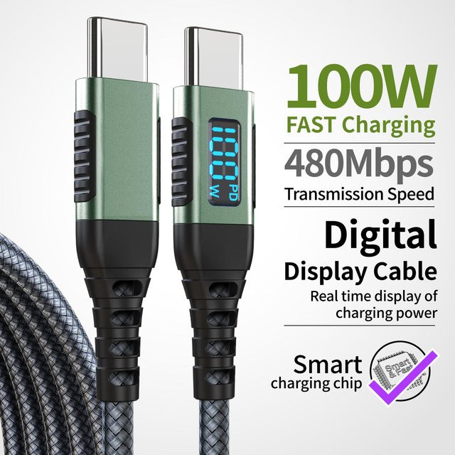 KakuuCa USB-C zu USB-C Kabel, 100W Ladekabel in Grün für iPhone 17/16/15, MacBook, iPad, Dell XPS und Samsung Galaxy S25/S24 - Bild 1