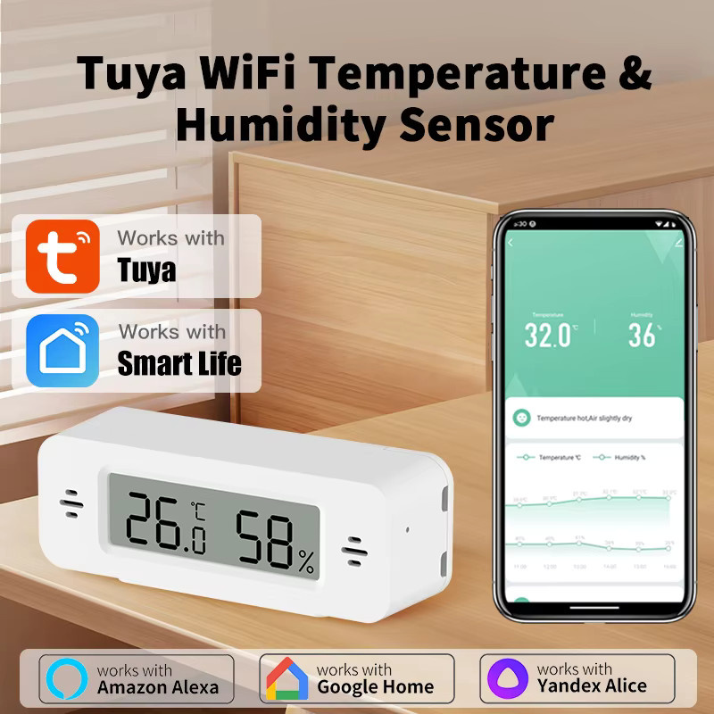 Tuya WiFi Temperatur und Feuchtigkeit Sensor in Weiß mit App-Steuerung und Smart Home Integration für Alexa und Yandex SmartLife - Bild 4