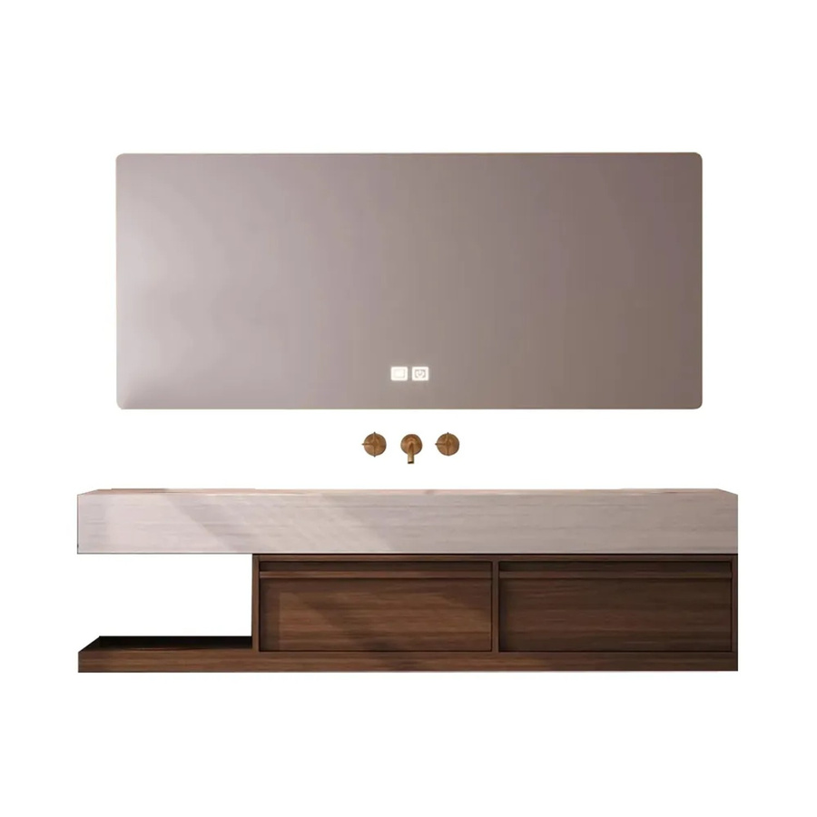 360Home Waschtisch-Set aus Sinterstein in Braun mit LED-Spiegelschrank und Unterschrank, B/T/H: 140 x 55 x 35 cm - Bild 2