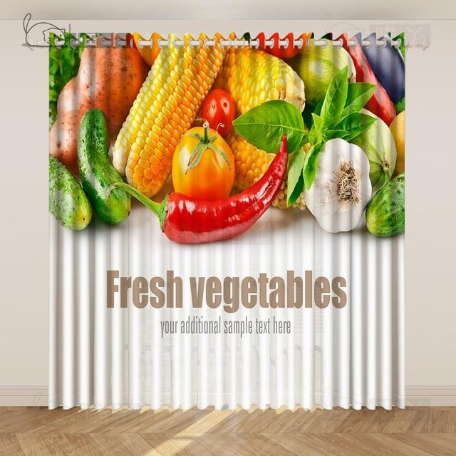 Yiran Furniture Küchengardinen mit Obst- und Gemüsemuster, 2er-Set, Mehrfarbig, B: 60 cm, H: 50 cm - Bild 1