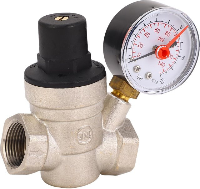 DQ-Industry-N Wasserdruckregler aus Messing mit Manometer und Edelstahlfilter, 0-140 PSI, Silber - Bild 1