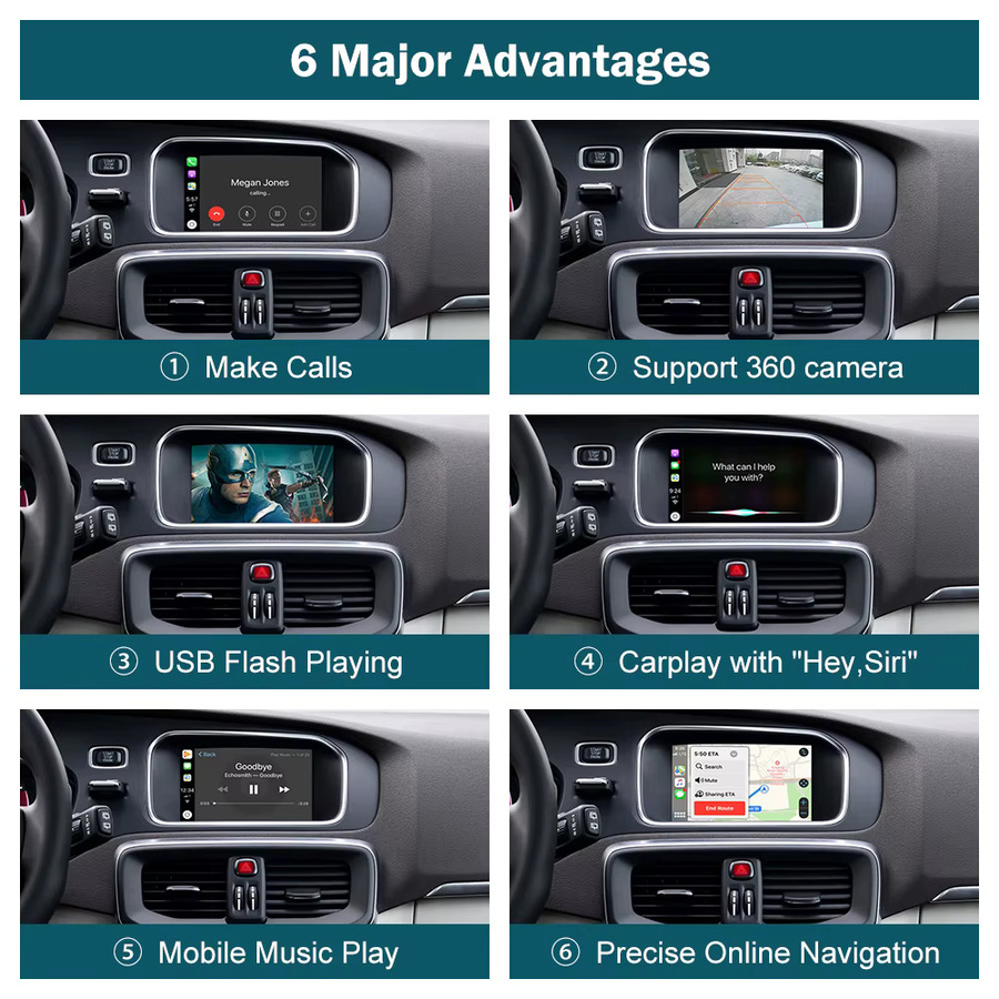 AUTOABC Drahtloses CarPlay und Android Auto Interface für Volvo V40 2014–2017, XC60, S60L mit 7-Zoll-Display, MirrorLink, AirPlay und Rückfahrkamera Unterstützung sowie Bluetooth - Bild 4