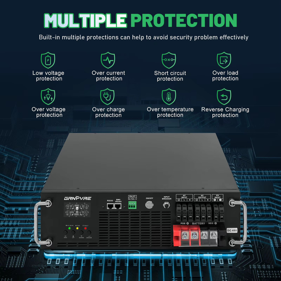 GRNPVRE Hybrid-Solarwechselrichter 6200W mit 120A MPPT-Controller, 48V Reine Sinuswelle, Schwarz - Bild 7