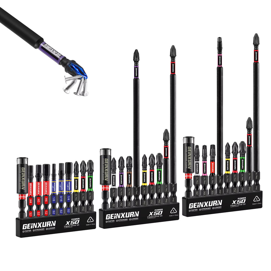 Geinxurn Mixed Impact Robustes Schraubendreher-Power-Bit-Set aus S2-Stahl mit Bithalter und Aufbewahrungsorganisator - Bild 7