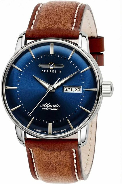 Zeppelin Atlantic Herrenuhr, Automatik, Edelstahl, 40 mm, Blau, Leder - Bild 1