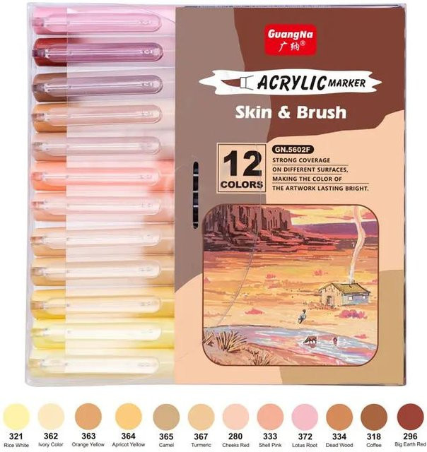 Super Six Acrylmarker Set mit 12 Hautton Farben und weicher Nylon-Pinselspitze für Figurenmalerei - Bild 1