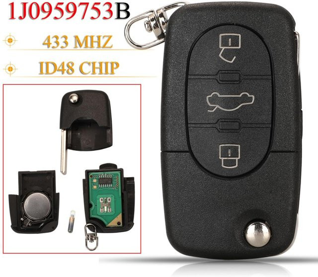Jingyuqin Flip Remote Key Fob 433MHz ID48 Chip für Volkswagen VW Bora Passat Sitz Skoda in Schwarz - Bild 1