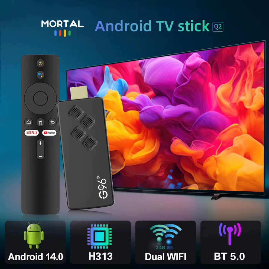 Mortal Q2 TV-Stick mit Android 14, 4K UHD, Wifi6 und Bluetooth 5.0, Schwarz - Bild 2