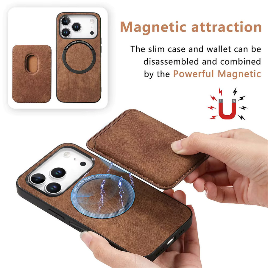 Abnehmbare magnetische Karten-Handyhülle für iPhone 16 15 14 13 12 11 Pro Max Plus SE in Braun - Bild 4